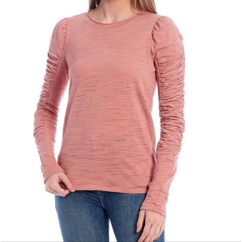 We the Free Natasha pink ruched puff sleeve long sleeve top small